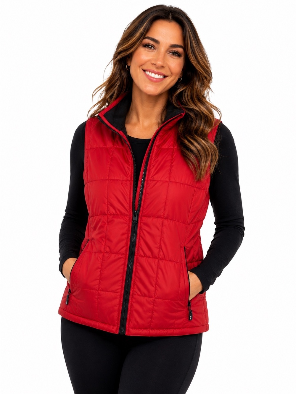 Classic Red Quilted Women's Vest with Stand Collar